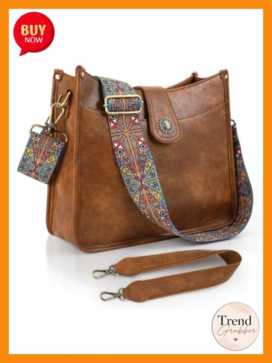 Handbags - Vegan Leather Hobo Purse Crossbody Bag with 2 Straps